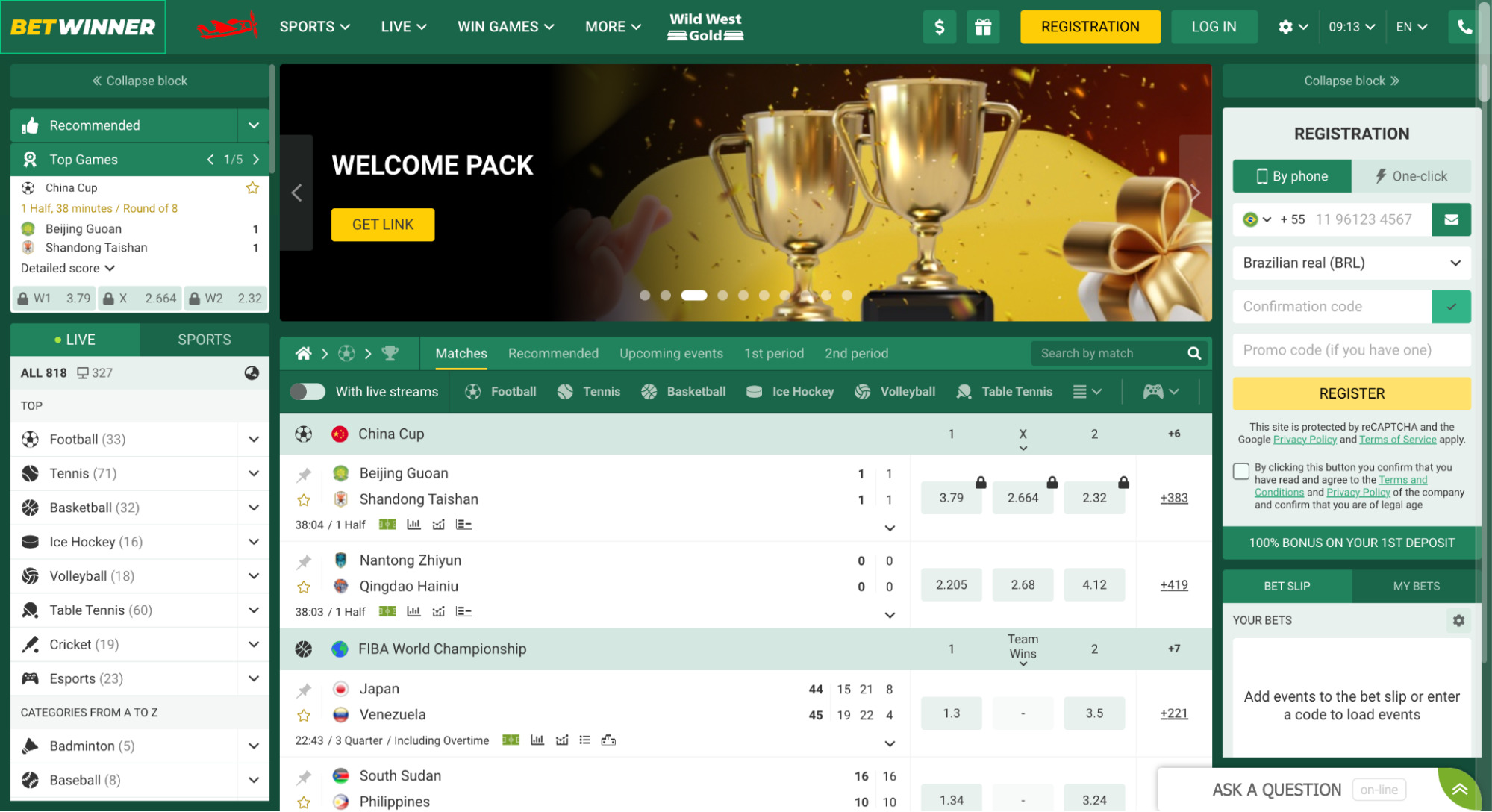 Betwinner Main Page - A screenshot of the Betwinner betting website's main page, featuring its user-friendly interface and options for Indian users in 2023.
