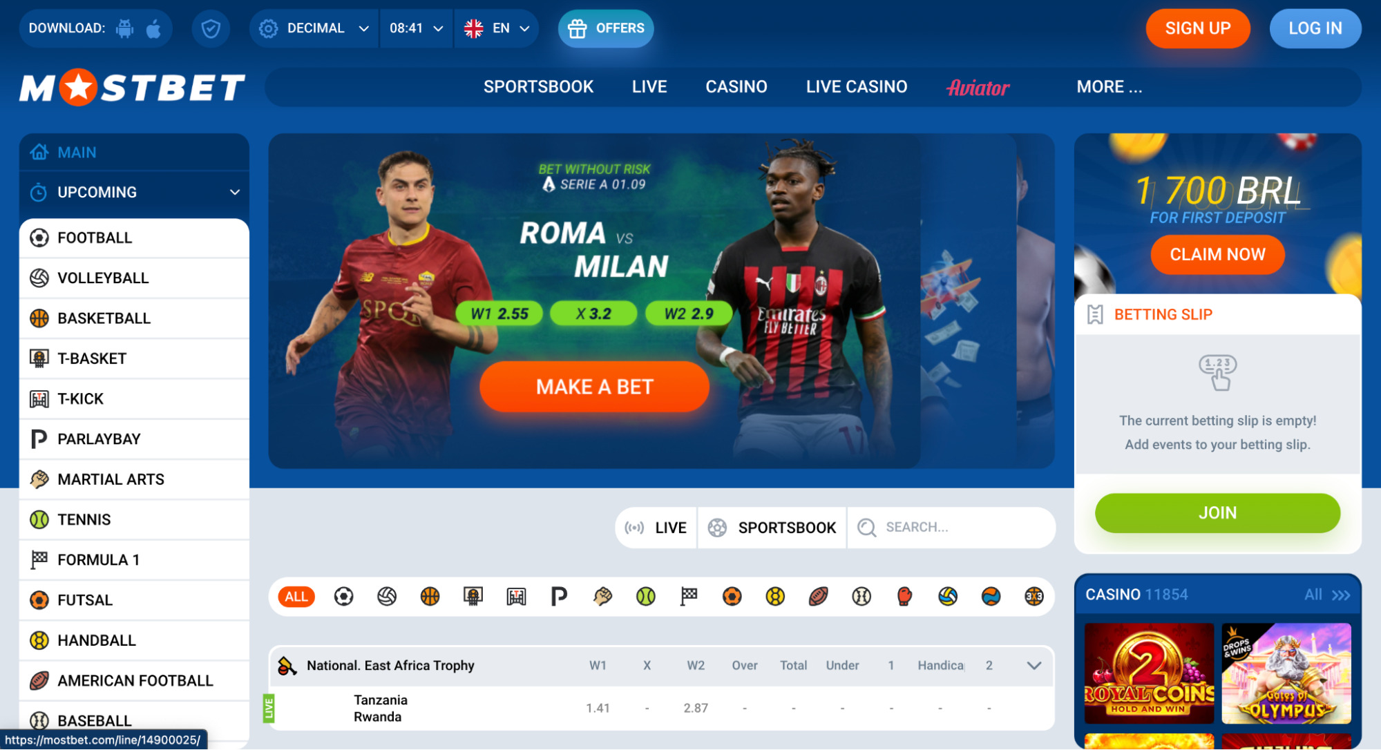 Mostbet Main Page - A screenshot of the Mostbet betting website's main page, highlighting its features and accessibility to Indian users in 2023.